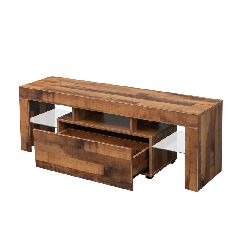 TV Stand with LED RGB Lights,Flat Screen TV Cabinet, Gaming Consoles - in Lounge Room, Living Room,FIR WOOD