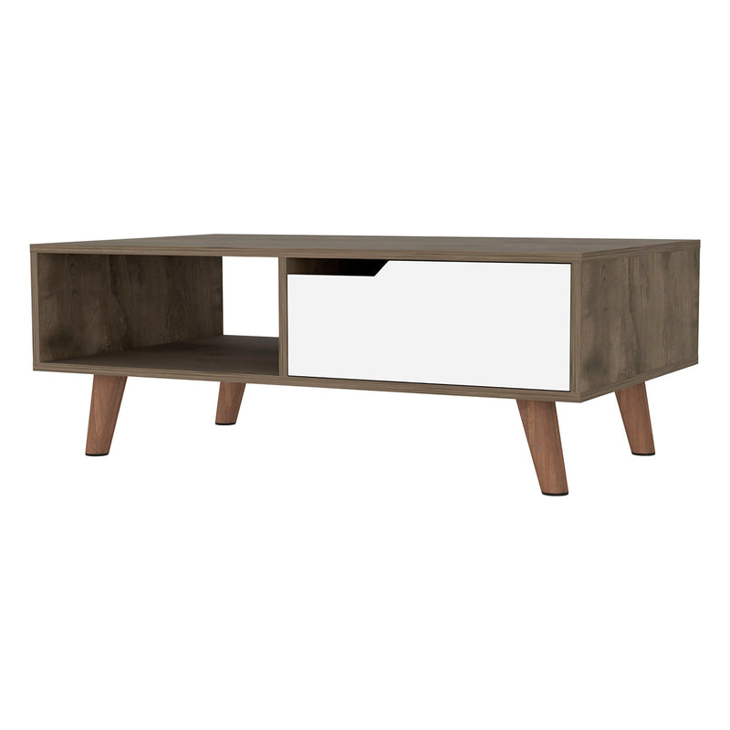 New Haven 1-Drawer 1-Shelf Rectangle Coffee Table Dark Brown and White