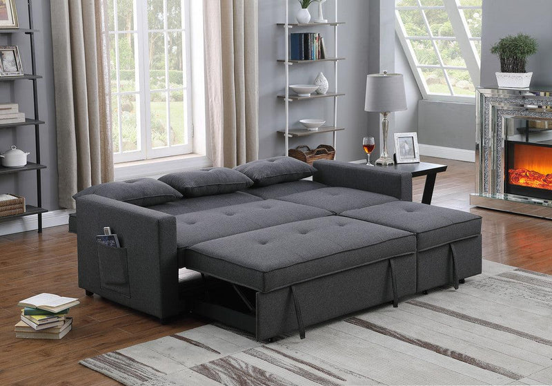 Zoey Dark Gray Linen Convertible Sleeper Sofa with Side Pocket