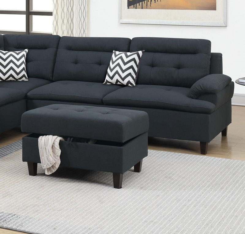 Living Room Furniture Black Cushion Sectional w Ottoman Linen Like Fabric Sofa Chaise - Urban Living Furniture (Los Angeles, CA)