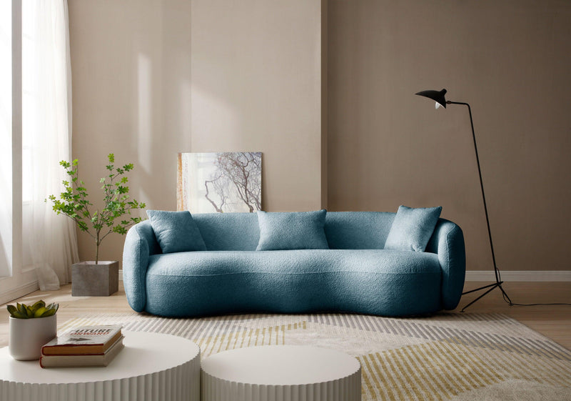 Modern Curved Sofa,  Boucle Fabric Couch for Bedroom, Office, Apartment，Blue - Urban Living Furniture (Los Angeles, CA)