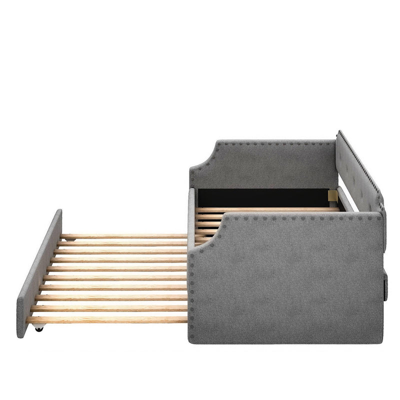 Upholstered Daybed with Trundle, Wood Slat Support,Upholstered Frame Sofa Bed , Twin,Gray - Urban Living Furniture (Los Angeles, CA)