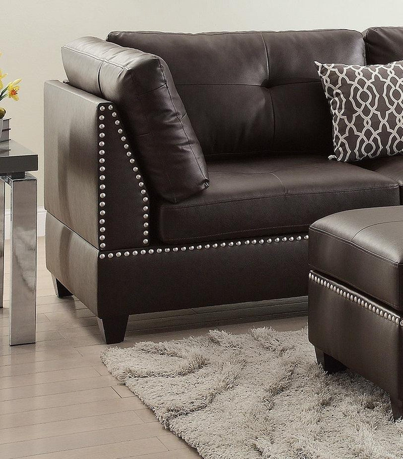 3-pcs Sectional Sofa Espresso Bonded Leather Cushion Sofa Chaise Ottoman Reversible Couch Pillows - Urban Living Furniture (Los Angeles, CA)