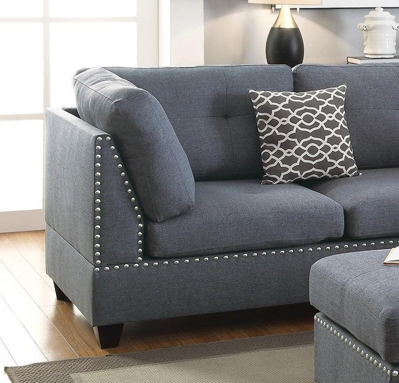 3-pcs Sectional Sofa Blue Grey Polyfiber Cushion Sofa Chaise Ottoman Reversible Couch Pillows - Urban Living Furniture (Los Angeles, CA)