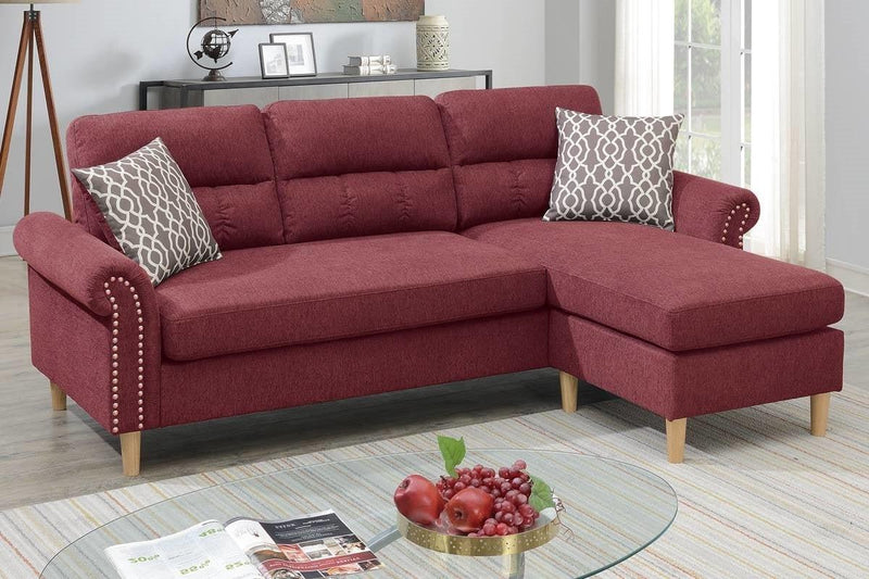 Paparika Red Color Polyfiber Reversible Sectional Sofa Set Chaise Pillows Plush Cushion Couch Nailheads - Urban Living Furniture (Los Angeles, CA)