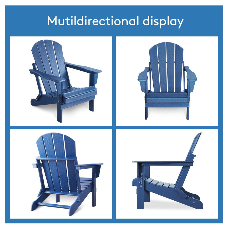 Folding Adirondack Chair Outdoor, Poly Lumber Weather Resistant Patio Chairs for Garden, Deck, Backyard, Lawn Furniture, Easy Maintenance & Classic Adirondack Chairs Design, Navy Blue - Urban Living Furniture (Los Angeles, CA)