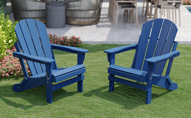 Folding Adirondack Chair Outdoor, Poly Lumber Weather Resistant Patio Chairs for Garden, Deck, Backyard, Lawn Furniture, Easy Maintenance & Classic Adirondack Chairs Design, Navy Blue
