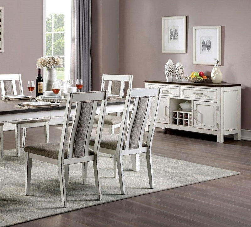 Classic Weathered White / Warm Gray Set of 2 Side Chairs Fabric Unique Back Solid wood Chair Upholstered Seat Kitchen Rustic Dining Room Furniture - Urban Living Furniture (Los Angeles, CA)