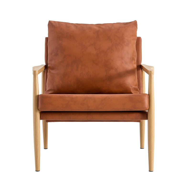 PU Leather Accent Arm Chair Mid CenturyModern Upholstered Armchair with Imitation solid wood color Metal Frame Extra-Thick Padded Backrest and Seat Cushion Sofa Chairs for Living Room - Urban Living Furniture (Los Angeles, CA)