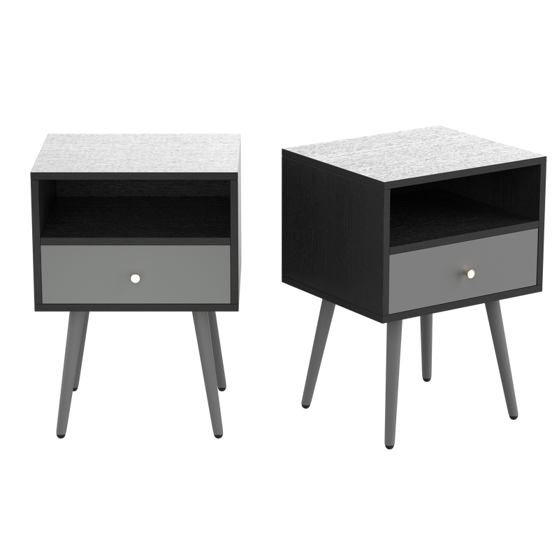 Modern Bedside Tables Set of 2,Nightstand with 1Storage Drawer -Chic  Simple Assembly End Side Table,Sofa Table,for bedroom/living room/office (2pcs,dark grey) - Urban Living Furniture (Los Angeles, CA)