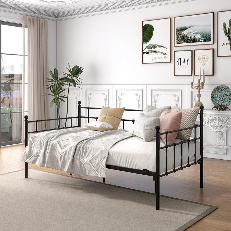 Daybed Frame Twin Size Multifunctional Metal Platform with Headboard Victorian Style, Bed Sofa  for Guest Living Room, Twin, Black - Urban Living Furniture (Los Angeles, CA)