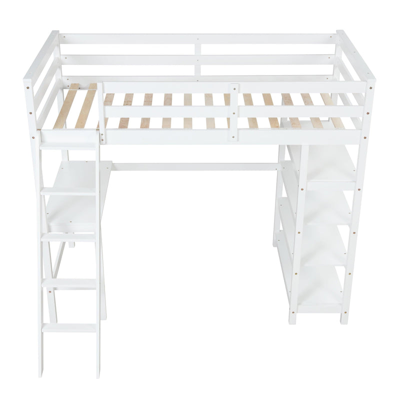 Twin Loft Bed with desk,ladder,shelves , White - Urban Living Furniture (Los Angeles, CA)