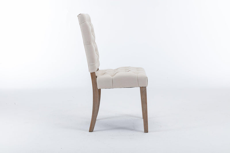 Mid-Century Wooden Frame Linen Fabric Tufted Upholstered Dining Chair,Set of 2,Cream