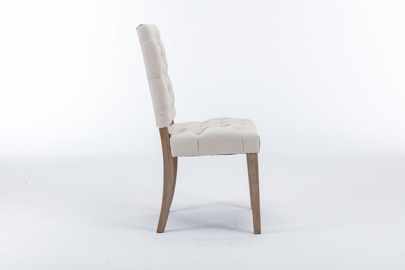 Mid-Century Wooden Frame Linen Fabric Tufted Upholstered Dining Chair,Set of 2,Cream - Urban Living Furniture (Los Angeles, CA)