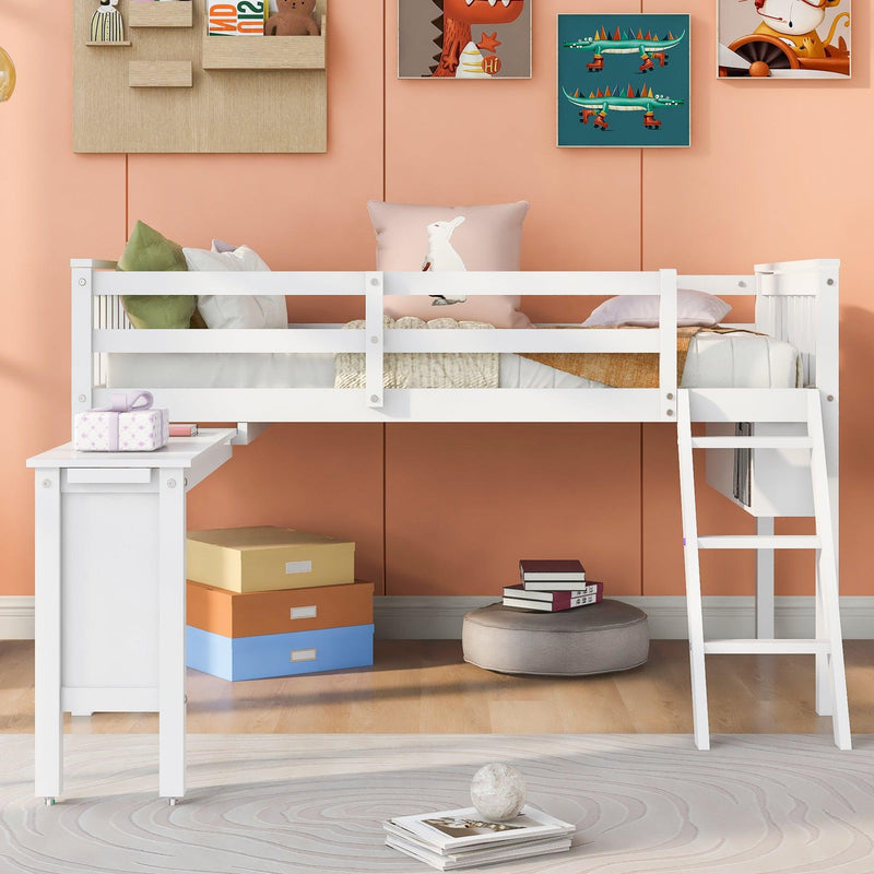 Twin Size Loft Bed With Removable Desk and Cabinet, White - Urban Living Furniture (Los Angeles, CA)