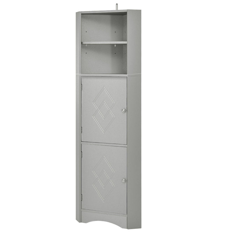 Tall Bathroom Corner Cabinet, FreestandingStorage Cabinet with Doors and Adjustable Shelves, MDF Board, Gray