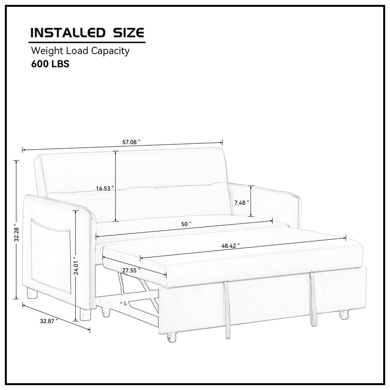 57'' Upholstered Sleeper Sofa 2 Seat Sofabed with 2 Grey Pillow, Beige - Urban Living Furniture (Los Angeles, CA)