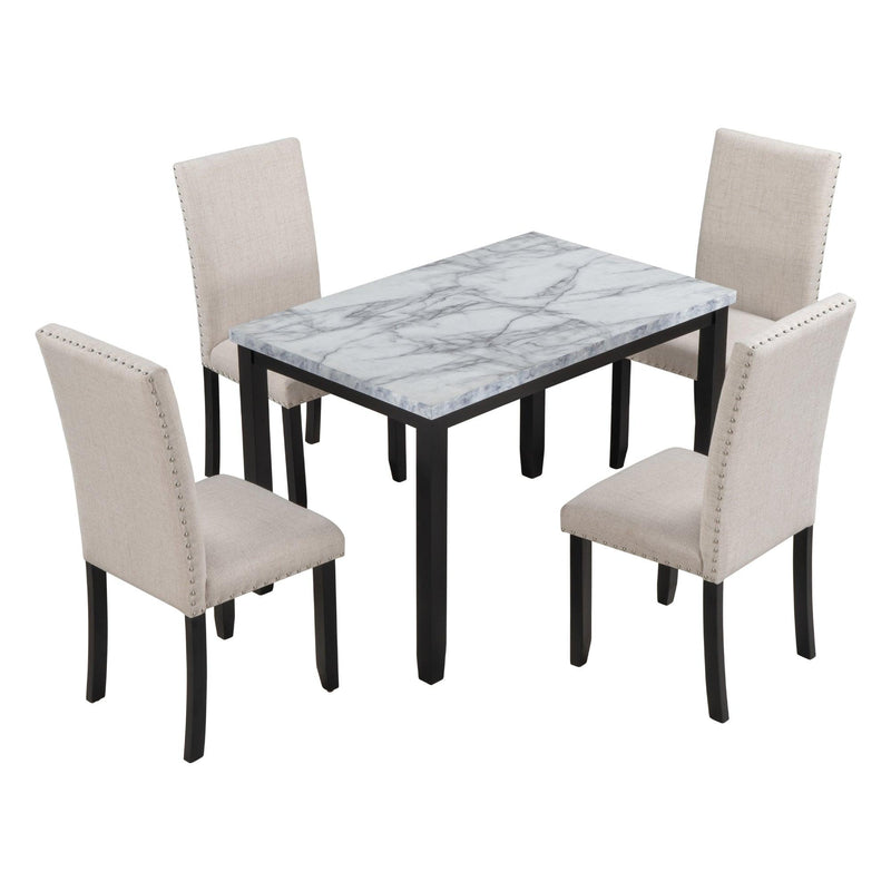 Faux Marble 5-Piece Dining Set Table with 4 Thicken Cushion Dining Chairs Home Furniture, White/Beige+Black - Urban Living Furniture (Los Angeles, CA)