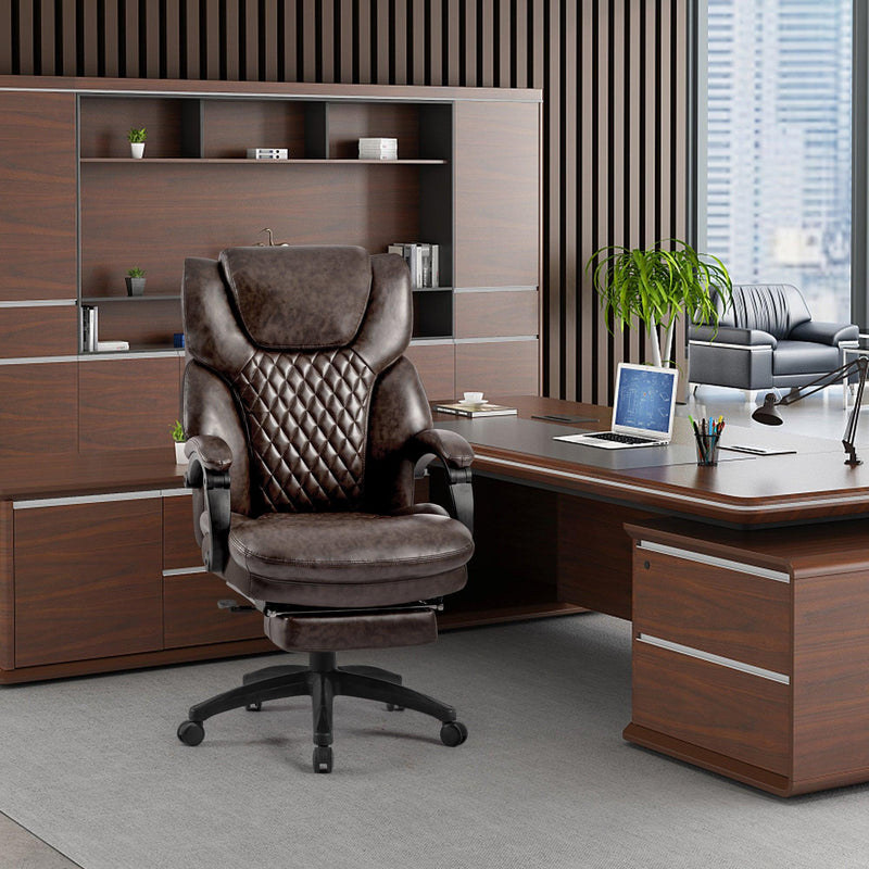 High Back Big & Tall 400lb Office Chair with Footrest Bonded Leather Ergonomic Executive Desk Computer Swivel Chair