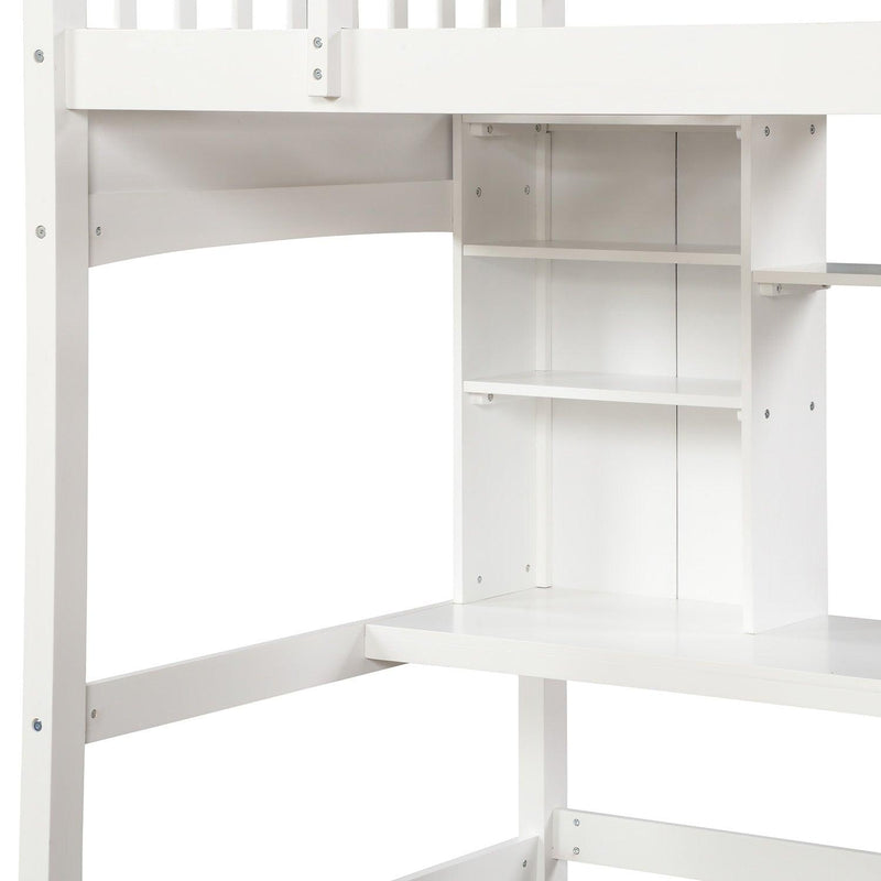 Twin size Loft Bed withStorage Shelves, Desk and Ladder, White - Urban Living Furniture (Los Angeles, CA)