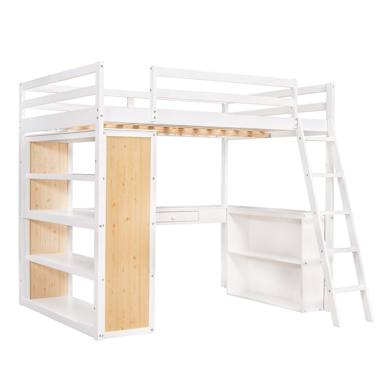 Full Size Loft Bed with Ladder, Shelves, and Desk, White - Urban Living Furniture (Los Angeles, CA)