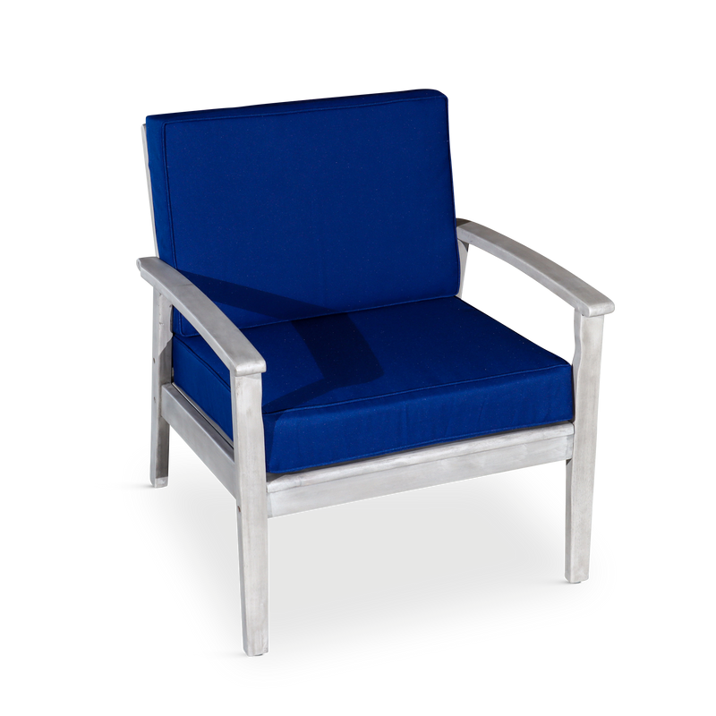 Deep Seat Eucalyptus Chair, Silver Gray Finish, Navy Cushions - Urban Living Furniture (Los Angeles, CA)