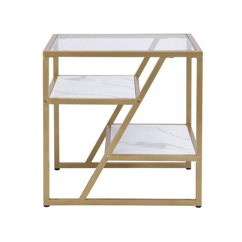 lden Side Table, End Table withStorage Shelf, Tempered Glass Coffee Table with Metal Frame for Living Room&Bed Room,