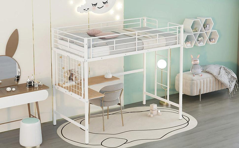 Twin Metal Loft Bed with Desk and Metal Grid,White - Urban Living Furniture (Los Angeles, CA)