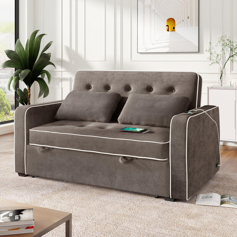 65.7" Linen Upholstered Sleeper Bed , Pull Out Sofa Bed Couch attached two throw pillows,Dual USB Charging Port and Adjustable Backrest for Living Room Space,Gray - Urban Living Furniture (Los Angeles, CA)