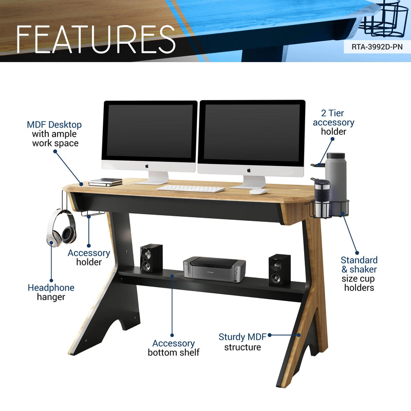 Techni Mobili Home Office Computer Writing Desk Workstation  with  Two Cupholders and a Headphone Hook- Pine - Urban Living Furniture (Los Angeles, CA)