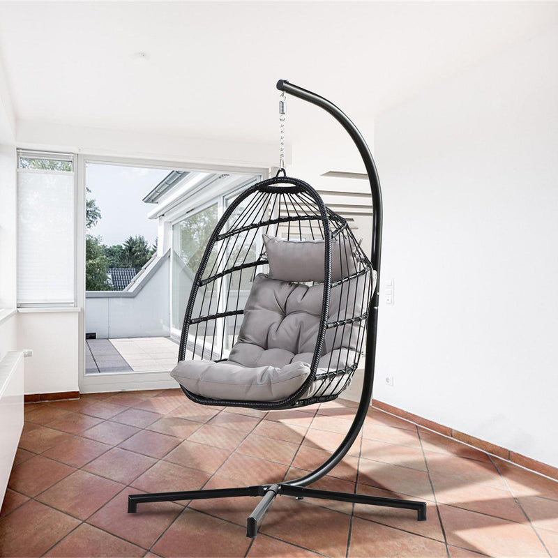 Indoor Outdoor Patio Hanging Egg Chair Wicker Swing Hammock Chair with Stand