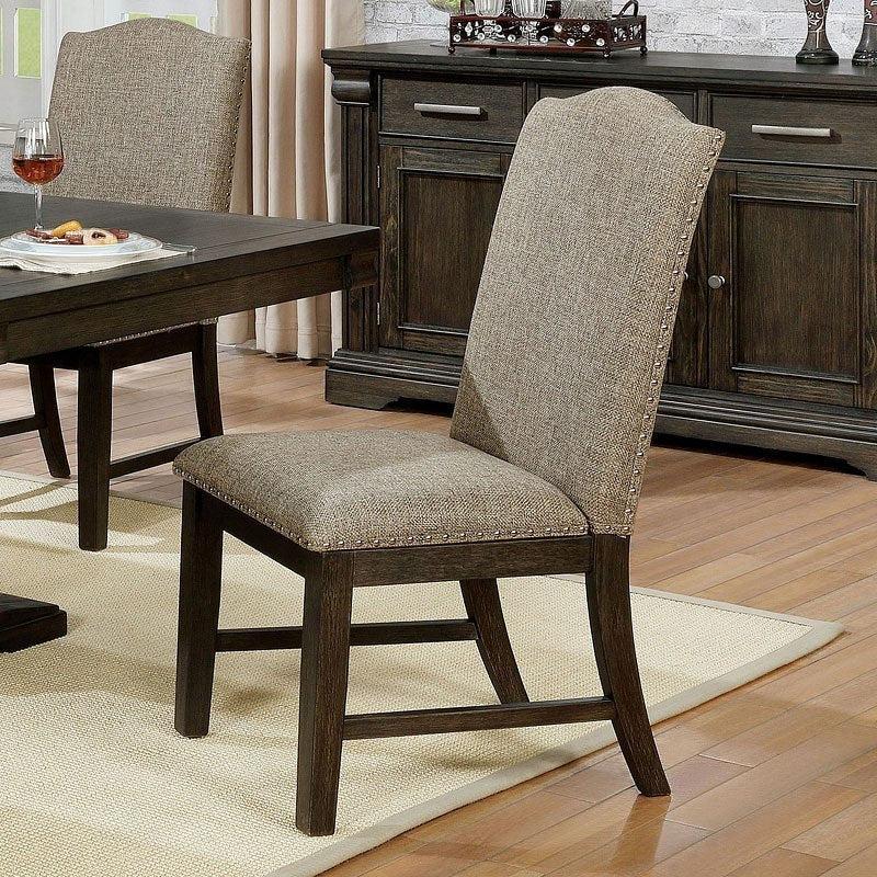 Transitional Set of 2 Side Chairs Espresso Warm Gray Nail heads Solid wood Chair Fabric Upholstered Padded Seat Kitchen Rustic Dining Room Furniture