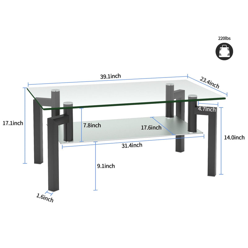 Rectangle Black Glass Coffee Table, Clear Coffee Table，Modern Side Center Tables for Living Room， Living Room Furniture - Urban Living Furniture (Los Angeles, CA)