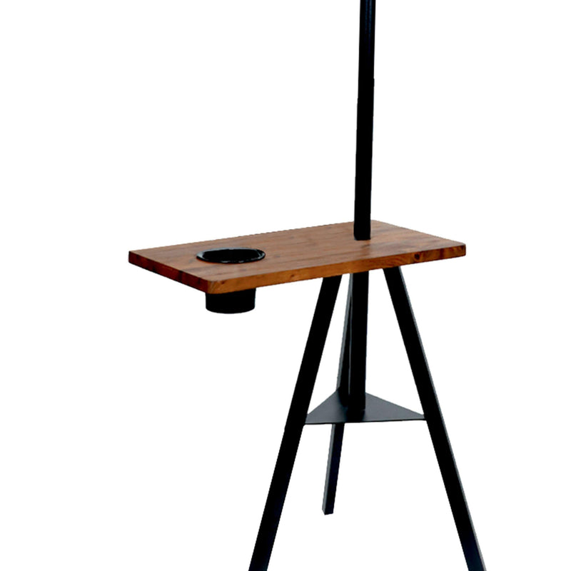 84 Inch Metal Coat Rack, Built In Mirror and Acacia Wood Accessory Table, Brown, Black - Urban Living Furniture (Los Angeles, CA)