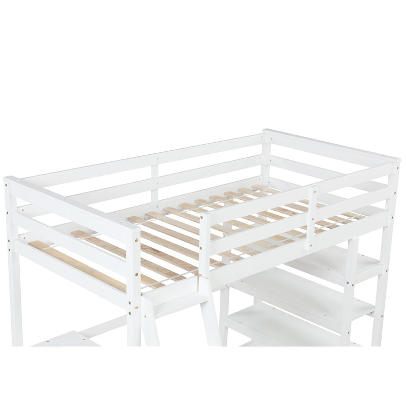 Twin Loft Bed with desk,ladder,shelves , White - Urban Living Furniture (Los Angeles, CA)