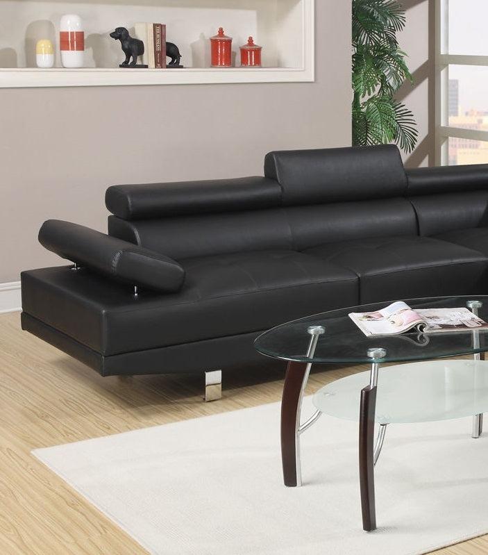 Black Color Sectional Living Room Furniture Faux Leather Adjustable Headrest Right Facing Chaise & Left Facing Sofa - Urban Living Furniture (Los Angeles, CA)