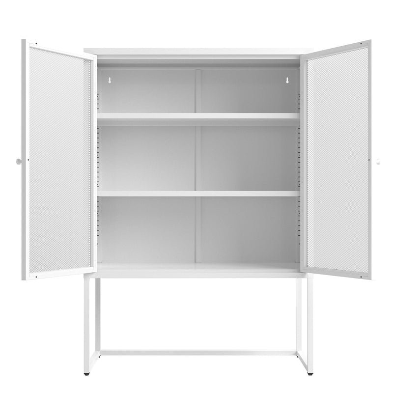 47.2 inches high MetalStorage Cabinet with 2 Mesh Doors, Suitable for Office, Dining Room and Living Room, White - Urban Living Furniture (Los Angeles, CA)