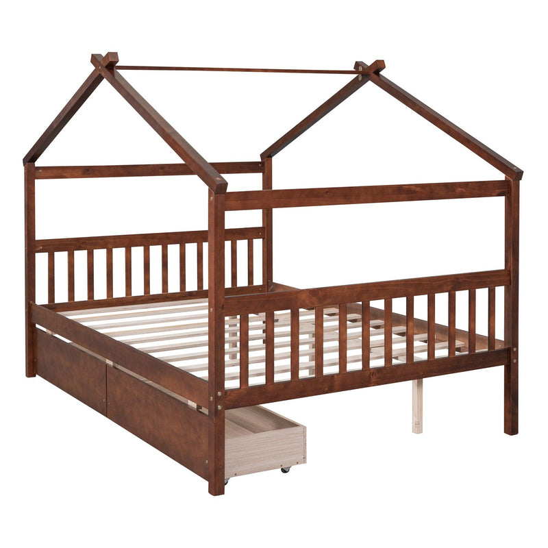 Full Size Wooden House Bed with Drawers, Walnut - Urban Living Furniture (Los Angeles, CA)