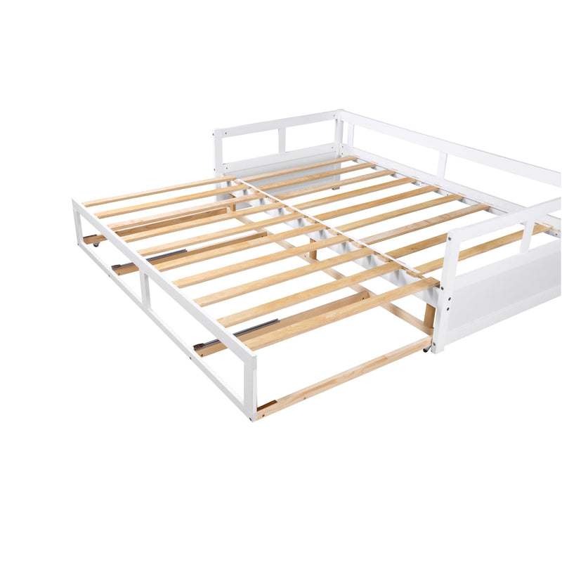 Wooden Daybed with Trundle Bed and TwoStorage Drawers , Extendable Bed Daybed,Sofa Bed for Bedroom Living Room,White