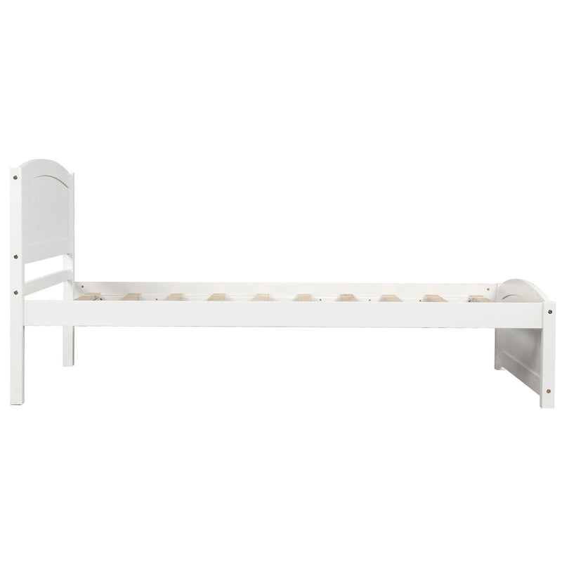 Wood Platform Bed with Headboard,Footboard and Wood Slat Support, White
