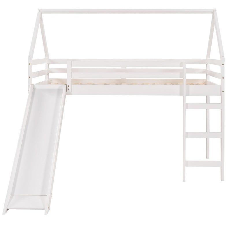 Twin Size Loft Bed with Slide, House Bed with Slide,White - Urban Living Furniture (Los Angeles, CA)