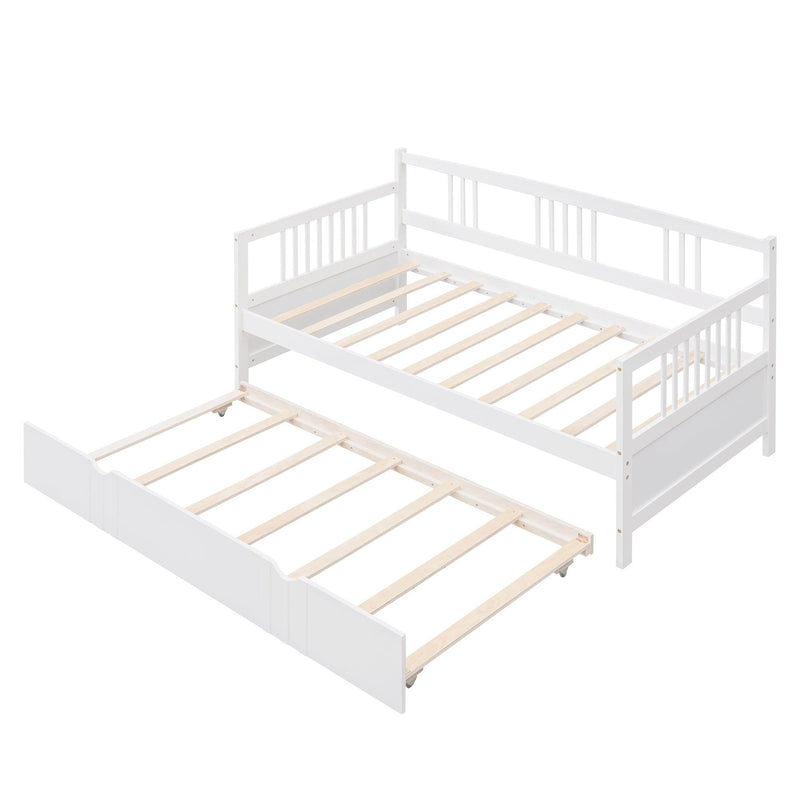 Twin Size Daybed Wood Bed with Twin Size Trundle,White