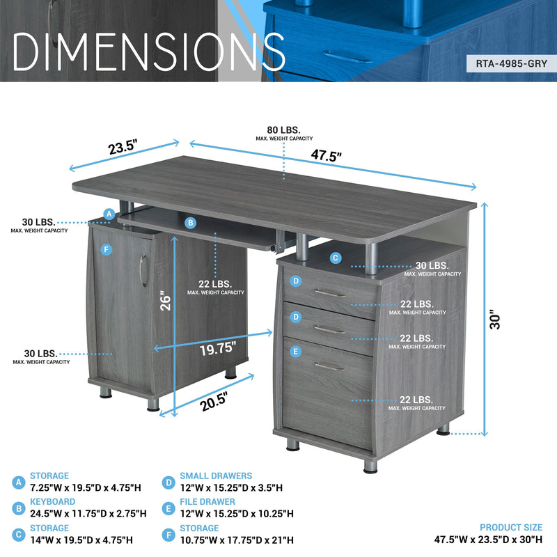 Techni Mobili Complete Workstation Computer Desk withStorage, Grey - Urban Living Furniture (Los Angeles, CA)