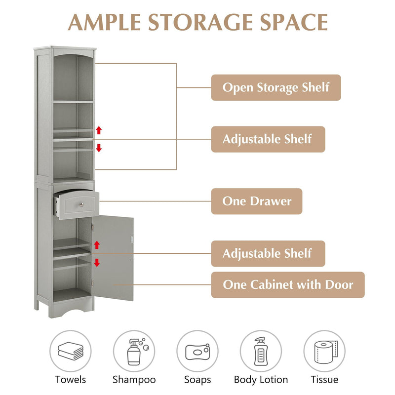 Tall Bathroom Cabinet, FreestandingStorage Cabinet with Drawer, MDF Board, Adjustable Shelf, Grey - Urban Living Furniture (Los Angeles, CA)