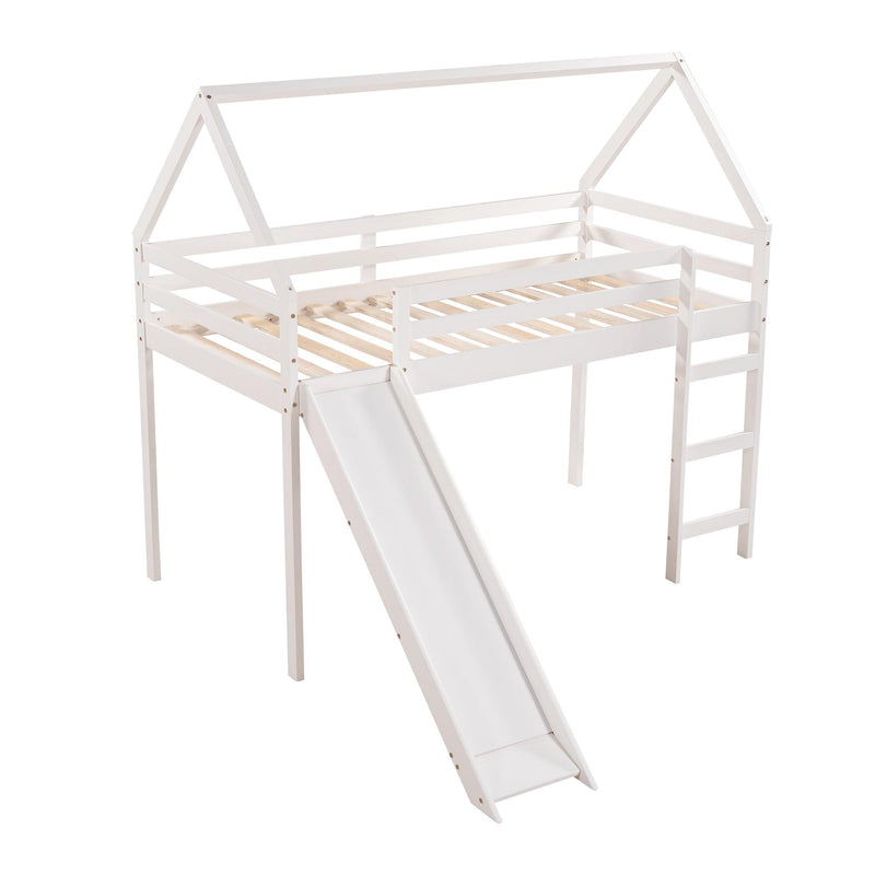 Twin Size Loft Bed with Slide, House Bed with Slide,White - Urban Living Furniture (Los Angeles, CA)