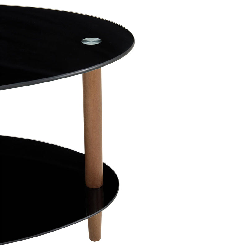 Black Oval glass coffee table,Modern table in living room Oak wood leg tea table 3-layer  glass table - Urban Living Furniture (Los Angeles, CA)