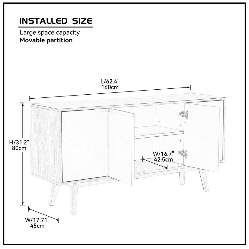 Modern Sideboard with 4 Door, Buffet Cabinet,Storage Cabinet, Buffet Table Anti-Topple Design, and Large Countertop Walnut - Urban Living Furniture (Los Angeles, CA)