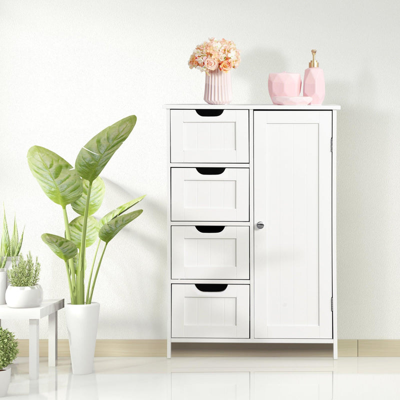 White BathroomStorage Cabinet, Floor Cabinet with Adjustable Shelf and Drawers - Urban Living Furniture (Los Angeles, CA)