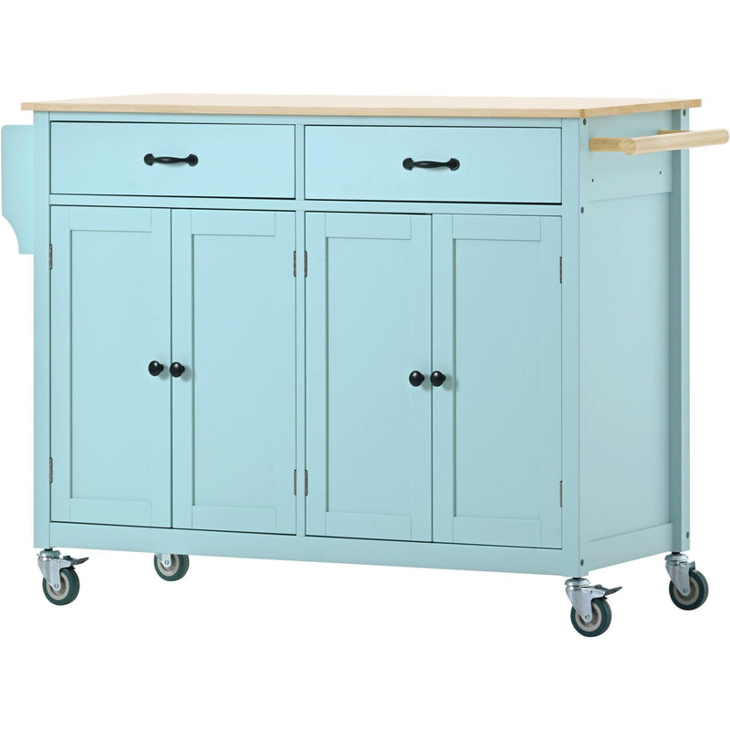 Kitchen Island Cart with 4 Door Cabinet and Two Drawers and 2 Locking Wheels - Solid Wood Top, Adjustable Shelves, Spice & Towel Rack（Mint Green） - Urban Living Furniture (Los Angeles, CA)