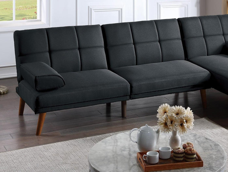 Black Polyfiber Adjustable Tufted Sofa Living Room Solid wood Legs Plush Couch - Urban Living Furniture (Los Angeles, CA)